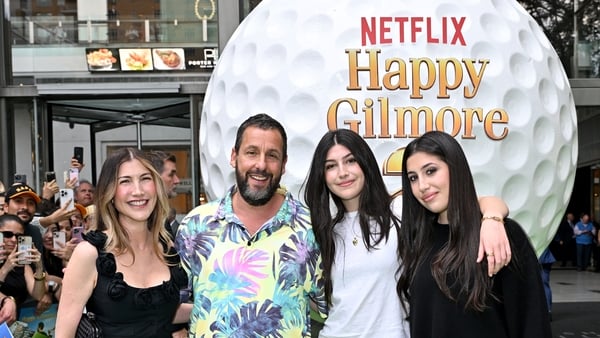 NEW YORK, NEW YORK - JULY 21: (L-R) Jackie Sandler, Adam Sandler, Sunny Sandler and Sadie Sandler attend the Happy Gilmore 2 World Premiere at Jazz at Lincoln Center on July 21, 2025 in New York City. (Photo by Roy Rochlin/Getty Images for Netflix)