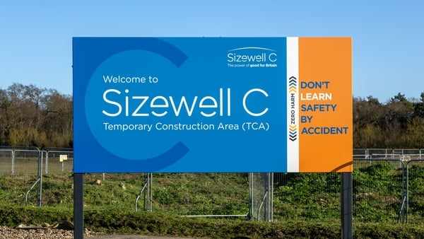 Welcome to Sizewell C temporary construction area, TCA, sign, Sizewell, Suffolk, England, UK. (Photo by: Geography Photos/Universal Images Group via Getty Images)