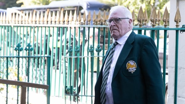 GLASGOW, SCOTLAND - AUGUST 12: Lisbon Lion and ex-Celtic Legend John Fallon arrives at the funeral of Celtic Legend John Hughes at St Mary's Church, on August 12, 2022, in Glasgow Scotland. (Photo by Alan Harvey/SNS Group via Getty Images)