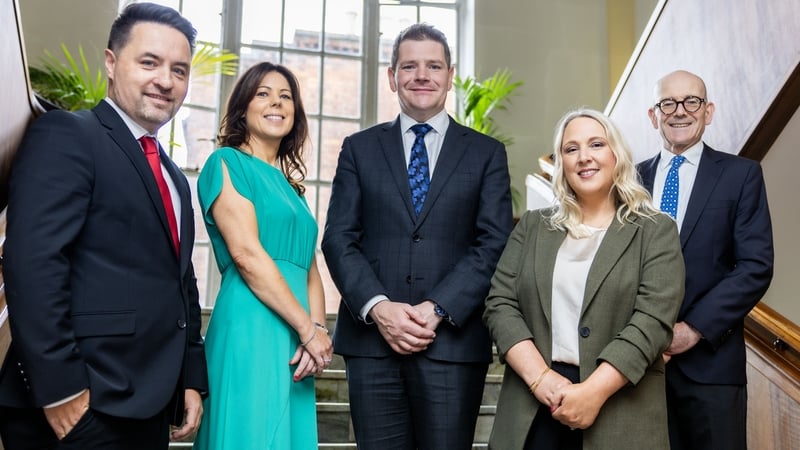 Conor O'Donovan, Enterprise Ireland, Audrey Hughes CEO of Principle HR, Fiona Knox, Fáilte Ireland and Des McCarthy from Microfinance Ireland with Minister Peter Burke