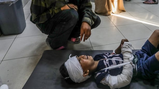 A injured child is pictured in the al-Nasser hospital in Gaza