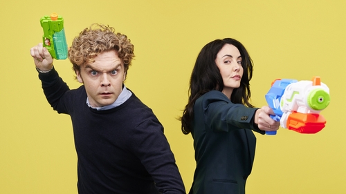 Actors Fionn Foley and Caoimhe O'Malley take aim (Pic: Ros Kavanagh)