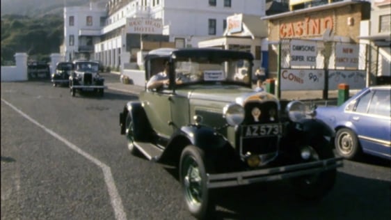 Vintage cars on a round Ireland tour leave Bray in County Wicklow, 1980