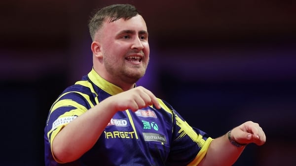 Luke Littler of England celebrates during the Second Round match between Luke Littler of England and Jermaine Wattimena of the Netherlands on day five of the 2025 Betfred World Matchplay at Winter Gardens on July 23, 2025 in Blackpool, England.