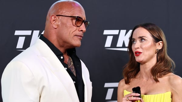 Dwayne 'The Rock' Johnson and Emily Blunt are seen on the red carpet prior to the UFC Hall of Fame Class of 2025 Induction Ceremony at T-Mobile Arena on June 26, 2025 in Las Vegas
