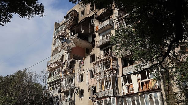 A damaged residential building following a drone attack in Odesa
