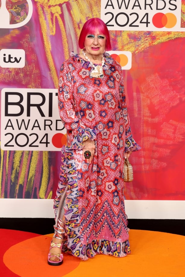 LONDON, ENGLAND - MARCH 02: (EDITORIAL USE ONLY) Dame Zandra Rhodes attends the BRIT Awards 2024 at The O2 Arena on March 02, 2024 in London, England. (Photo by JMEnternational/Getty Images)