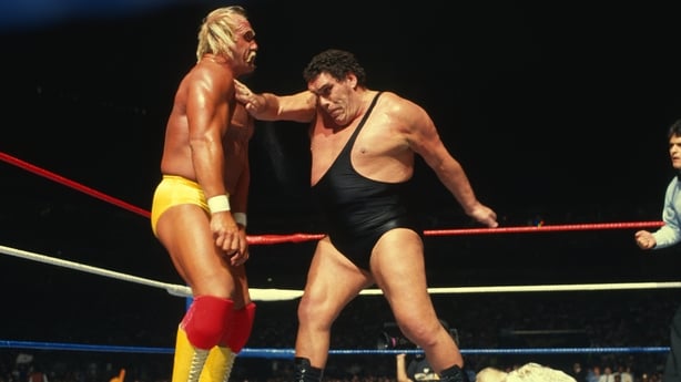 PONTIAC, MICHIGAN- MARCH 29: Hulk Hogan in action against Andre The Giant during WrestleMania III on March 29, 1987 at the Silverdome in Pontiac, Michigan. (Photo by WWE/WWE via Getty Images)