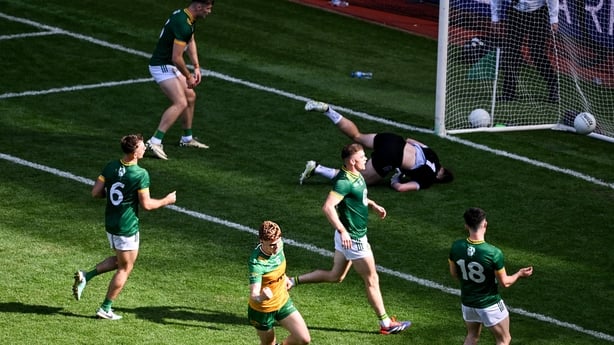 Ciaran Moore of Donegal celebrates after scoring his side's second goal v Meath - 2025 All-Ireland semi-final