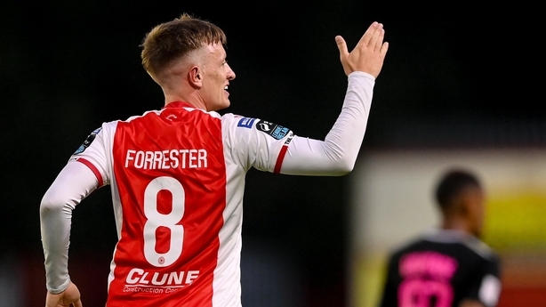 Chris Forrester of St Patrick's Athletic celebrates after scoring his side's first goal during the UEFA Conference League Second Qualifying Round first leg match v Nomme Kalju