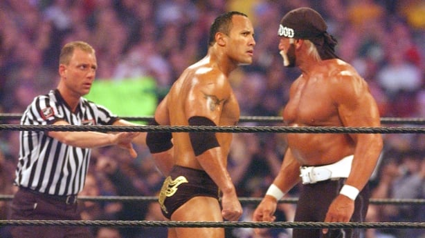 Hulk Hogan and The Rock at Wrestlemania X8