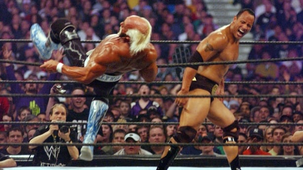 Hulk Hogan and The Rock at Wrestlemania X8