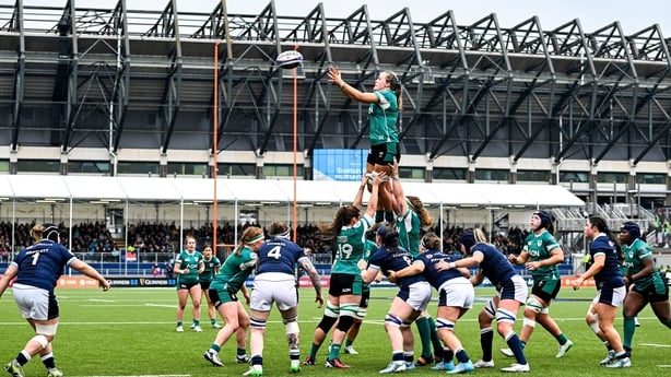 26 April 2025; Fiona Tuite of Ireland claims the lineout during the Women's Six Nations Rugby Championship match between Scotland and Ireland at Hive Stadium in Edinburgh, Scotland. Photo by Paul Devlin/Sportsfile