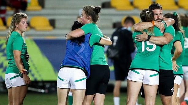25 September 2021; Dejected Ireland players after the Rugby World Cup 2022 Europe qualifying tournament match between Ireland and Scotland at Stadio Sergio Lanfranchi in Parma, Italy. Photo by Roberto Bregani/Sportsfile