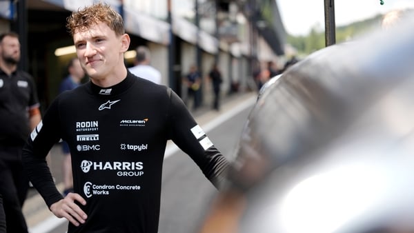 Alexander Dunne of Ireland and Rodin Motorsport (17) looks on during qualifying ahead of Round 9 Spa-Francorchamps of the Formula 2 Championship at Circuit de Spa-Francorchamps on July 25, 2025 in Spa, Belgium.
