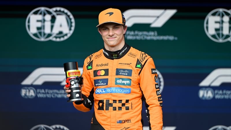 Drivers' championship leader Oscar Piastri with his Pirelli Sprint Pole award during sprint qualifying at Spa-Francorchamps