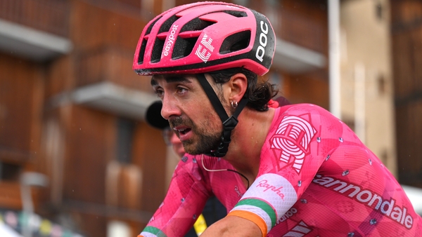 Ben Healy of Ireland and Team EF Education - EasyPost crosses the finish line during the 112th Tour de France 2025, Stage 19 a 93.1km stage from Albertville to La Plagne 2062m / #UCIWT / Stage route modified over infected cattle / on July 25, 2025 in La P