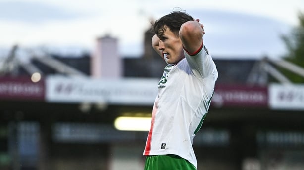 Josh Fitzpatrick of Cork City reacts after a missed opportunity on goal during the SSE Airtricity Men's Premier Division match between Cork City and Sligo Rovers at Turner's Cross in Cork.