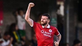 Patrick McClean of Sligo Rovers celebrates after scoring his side's second goal during the SSE Airtricity Men's Premier Division match between Cork City and Sligo Rovers at Turner's Cross in Cork.
