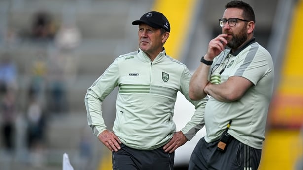 21 June 2025; Kerry manager Jack O'Connor, left, and coach Cian O'Neill during the GAA Football All-Ireland Senior Championship preliminary quarter-final match between Kerry and Cavan at Fitzgerald Stadium in Killarney, Kerry. Photo by Brendan Moran/Sportsfile