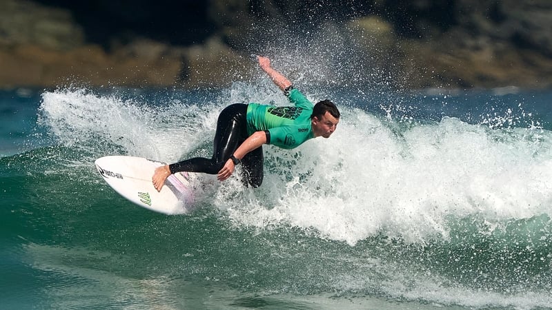Gearoid McDaid of Ireland surfs on day 1 of the ABANCA Pantin Classic Galicia Pro 2024 in Pantin Beach, La Coruna, Spain. (Photo by Jose Manuel Alvarez Rey/NurPhoto via Getty Images)