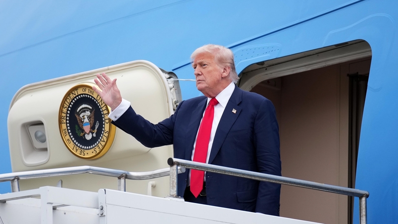 US President Donald Trump arriving at Glasgow Prestwick Airport in Scotland