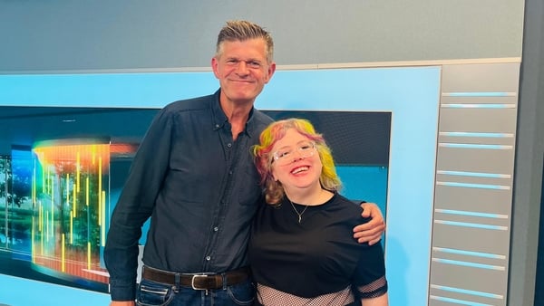 Brendan O'Connor presenter and comedian Alison spittle, in studio smiling