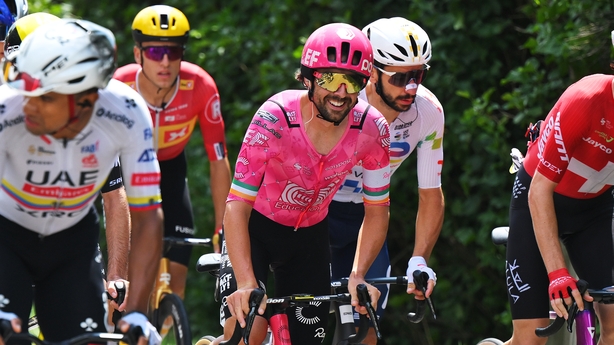 (L-R) Ben Healy of Ireland and Team EF Education - EasyPost and Mauro Schmid of Switzerland and Team Jayco AlUla compete during the 112th Tour de France 2025, Stage 20 a 184.2km stage from Nantua to Pontarlier / #UCIWT / on July 26, 2025 in Pontarlier, France.