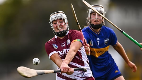 26 July 2025; Ailish O'Reilly of Galway in action against Sarah Corcoran of Tipperary during the Glen Dimplex All-Ireland Camogie Senior Championship semi-final match between Galway and Tipperary at UPMC Nowlan Park, Kilkenny. Photo by Ben McShane/Sportsf