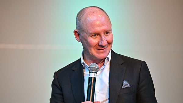 25 July 2025; Former Dublin footballer Jim Gavin speaking during the GPA Legends Lunch at Croke Park in Dublin. Photo by Sam Barnes/Sportsfile