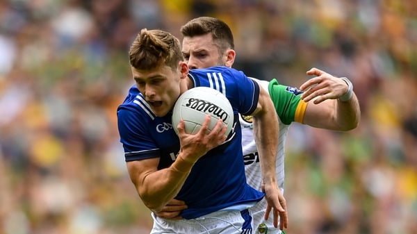 27 July 2025; Gavin White of Kerry in action against Eoghan Bán Gallagher of Donegal during the GAA Football All-Ireland Senior Championship final match between Kerry and Donegal at Croke Park in Dublin. Photo by David Fitzgerald/Sportsfile