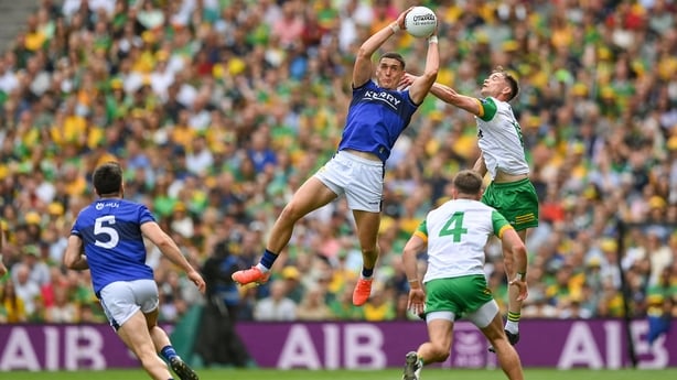 27 July 2025; Joe O'Connor of Kerry in action against Ciaran Thompson of Donegal during the GAA Football All-Ireland Senior Championship final match between Kerry and Donegal at Croke Park in Dublin. Photo by Stephen McCarthy/Sportsfile
