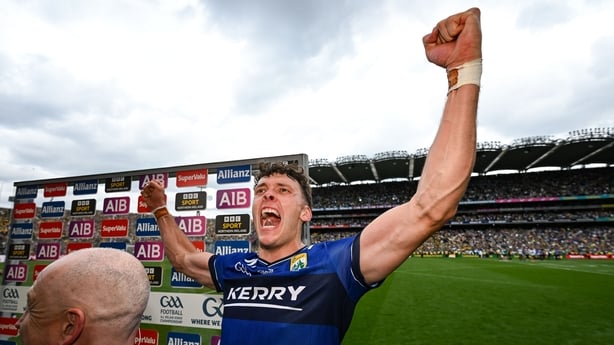 David Clifford of Kerry celebrates after the GAA Football All-Ireland Senior Championship final match between Kerry and Donegal at Croke Park in Dublin.
