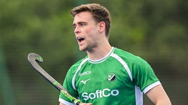 Lee Cole of Ireland during the Men's International Hockey match between Ireland and India at Pembroke Wanderers Hockey Club in Dublin.