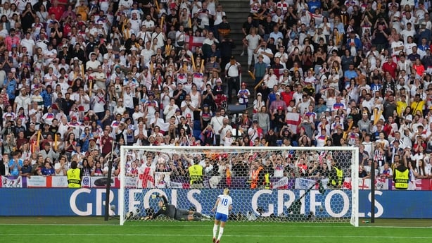 BASEL, SWITZERLAND - JULY 27: Chloe Kelly of England scores the team's winning penalty in the penalty shoot out past Cata Coll of Spain during the UEFA Women's EURO 2025 Final match between England and Spain at St. Jakob-Park on July 27, 2025 in Basel, Switzerland. (Photo by Alex Caparros - UEFA/UEF