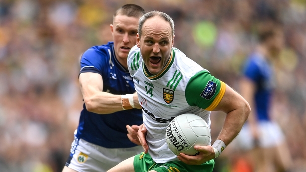 27 July 2025; Michael Murphy of Donegal in action against Jason Foley of Kerry during the GAA Football All-Ireland Senior Championship final match between Kerry and Donegal at Croke Park in Dublin. Photo by David Fitzgerald/Sportsfile