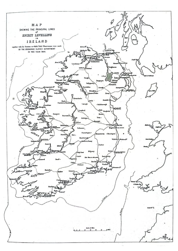 Map of the Principal Lines of Spirit Levelling in Ireland (Source: Abstracts of principal lines of spirit levelling in Ireland carried on during the years 1839 to 1843 under the direction of the late Major-general Colby (1855). London: G.E. Eyre and W Spottiswoode.
