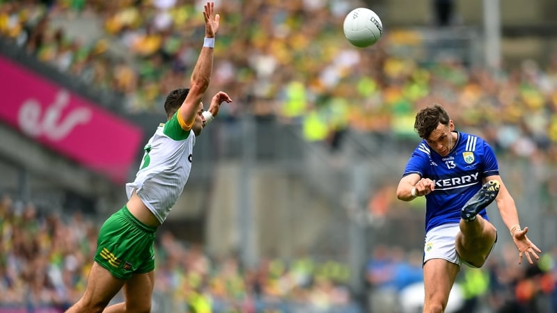 David Clifford of Kerry kicks a two-point score in the All-Ireland final