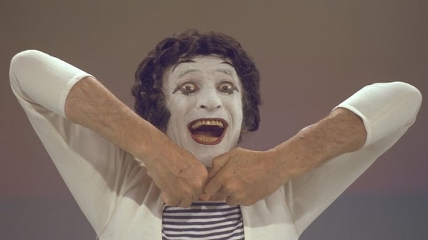 French mime artist Marcel Marceau performing on RTÉ Television's late night arts series 'Studio 2', during programme recording in July 1978.