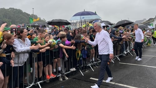 Jim McGuinness is welcomed home by Donegal fans at Pier Carpark in Donegal Town