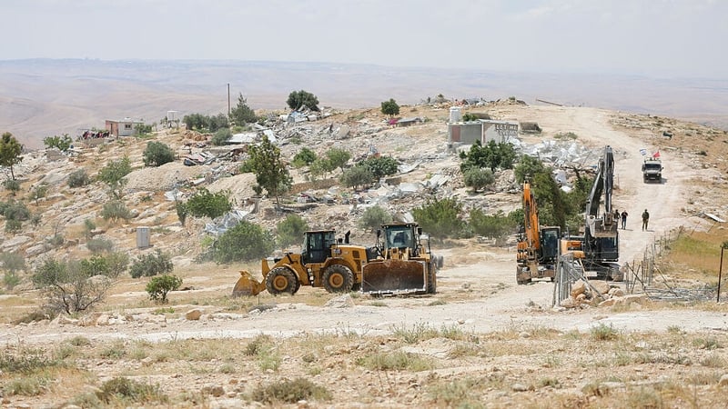 Palestinian homes in the village of Khallet al-Dabaa in the Masafer Yatta area, south of Hebron in the West Bank are destroyed by the Israeli military