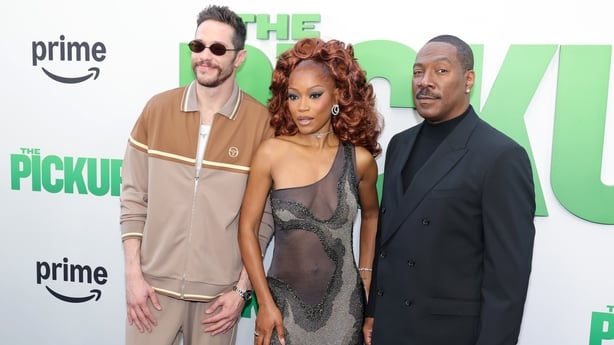 (L-R) Pete Davidson, Keke Palmer, and Eddie Murphy attend the world premiere of The Pickup at Regal LA Live on 27 July, 2025 in Los Angeles, California