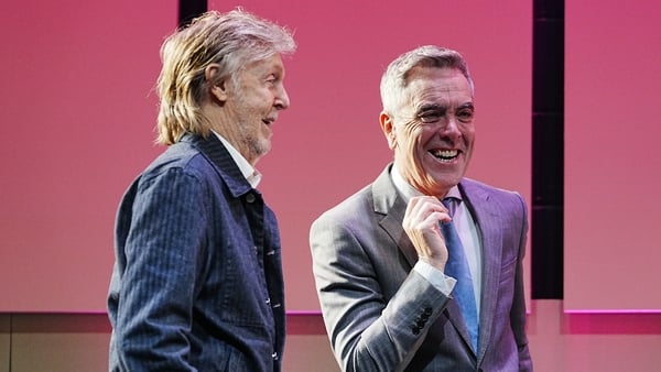 Paul McCartney and James Nesbitt pictured laughing at the annual graduation ceremony for the Liverpool Institute of Performing Arts.