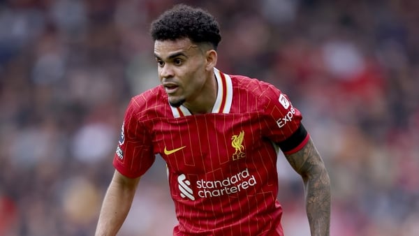 LIVERPOOL, ENGLAND - APRIL 13: Luis Diaz of Liverpool in action during the Premier League match between Liverpool FC and West Ham United FC at Anfield on April 13, 2025 in Liverpool, England. (Photo by Ed Sykes/Sportsphoto/Allstar via Getty Images)