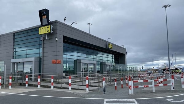 a building with a gated entrance at Dublin Airport