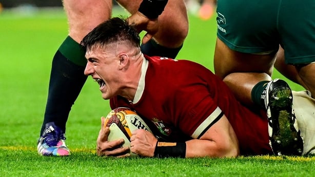 26 July 2025; Dan Sheehan of British & Irish Lions celebrates after scoring his side's first try during the second test match between Australia and the British & Irish Lions at the Melbourne Cricket Ground in Melbourne, Australia. Photo by Brendan Moran/Sportsfile