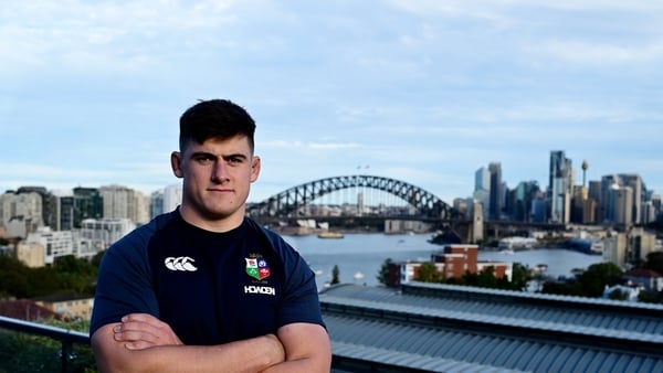 29 July 2025; Dan Sheehan poses for a portrait in front of Sydney Harbour Bridge after a British & Irish Lions squad media conference at Shore School in Sydney, Australia. Photo by Brendan Moran/Sportsfile Photo by Brendan Moran/Sportsfile