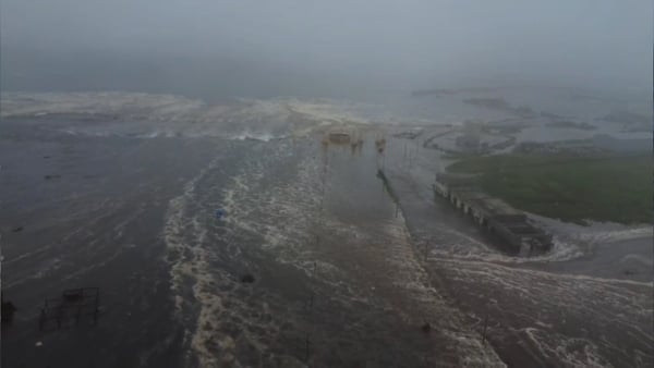 a high angle view of the city of Severo-Kurilsk flooded after tsunami