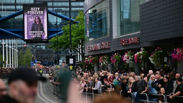 Mourners and music fans line the streets to pay their respects ahead of the funeral cortège of Ozzy Osbourne in Birmingham on 30 July, 2025
