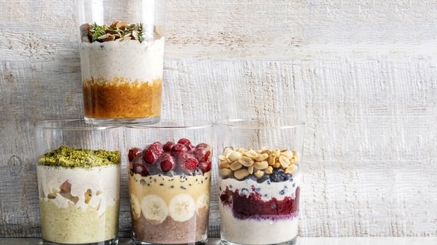 Oats - Food, Jar, Oatmeal, Mousse - Dessert, Food and drink, Food, Drink, Porridge, Breakfast, Antioxidant, Berry, Breakfast, Chia Seed, Yogurt, Milk, Fruit, Peanut, Almond, Plant milk